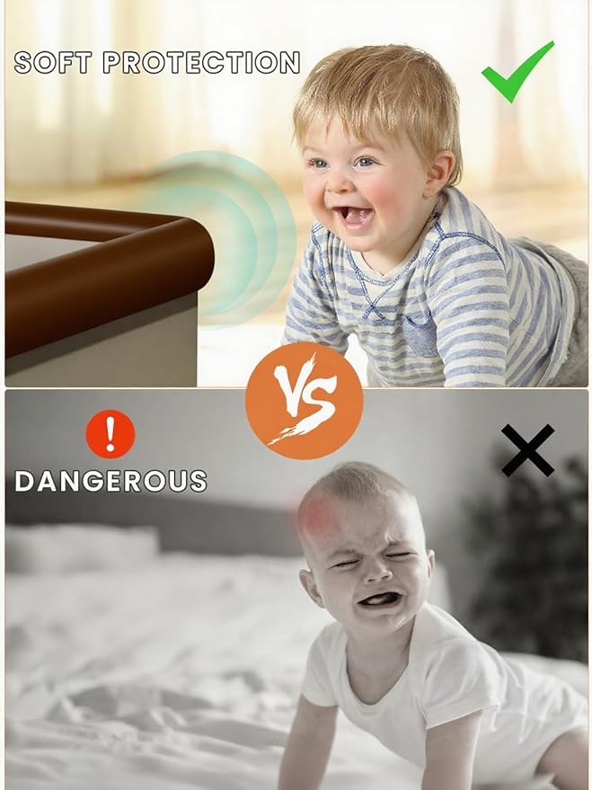 Baby Proof Edge Corner Protector, 16.4FT 0.47''Th L-Shape Furniture Corner & Edge Safety Bumpers with 10 Corners, Pre-Taped, Soft NBR Rubber Foam Desk Edge Cushion Wall Corner Protector (Coffee)-CubbioJoy