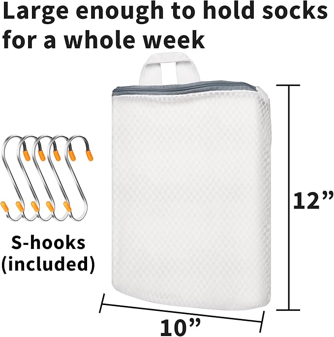 5Pcs Hanging Laundry Bags for Socks with S Hooks, 5 Color Mesh Laundry Bags for Washing Machine-CubbioJoy
