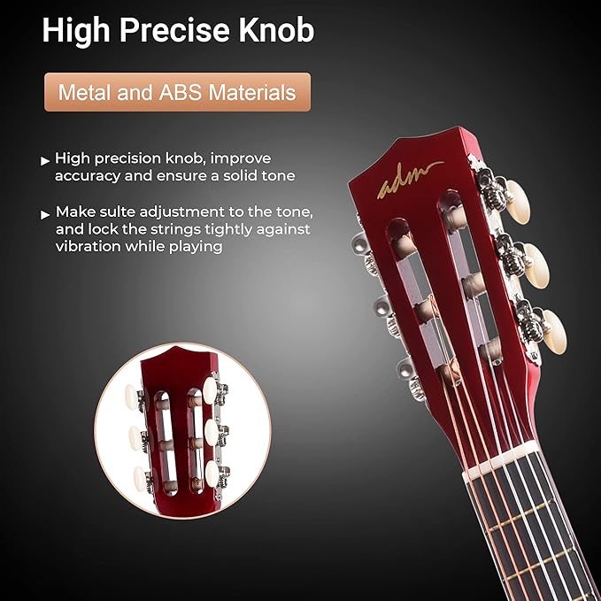 ADM Beginner Acoustic Classical Guitar 30 Inch Nylon Strings Wooden Guitar Bundle Kit for Kid Boy Girl Student Youth Guitarra Online Lessons with Gig Bag, Strap, Tuner, Extra String, Pick,Natural-CubbioJoy