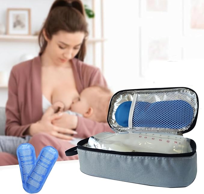 Insulated Breastmilk Cooler Bag with 2 Ice Packs - Breastmilk Cooler Organizer Bag for Daycare, Breastfeeding Mom Travel Outdoor-CubbioJoy