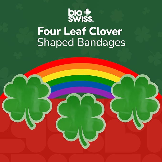 BioSwiss Bandages, 4 Leaf Clover Shaped Self Adhesive Bandage, Latex Free Wound Care, Fun First Aid Kit Supplies for Kids and Adults, 24 Count-CubbioJoy
