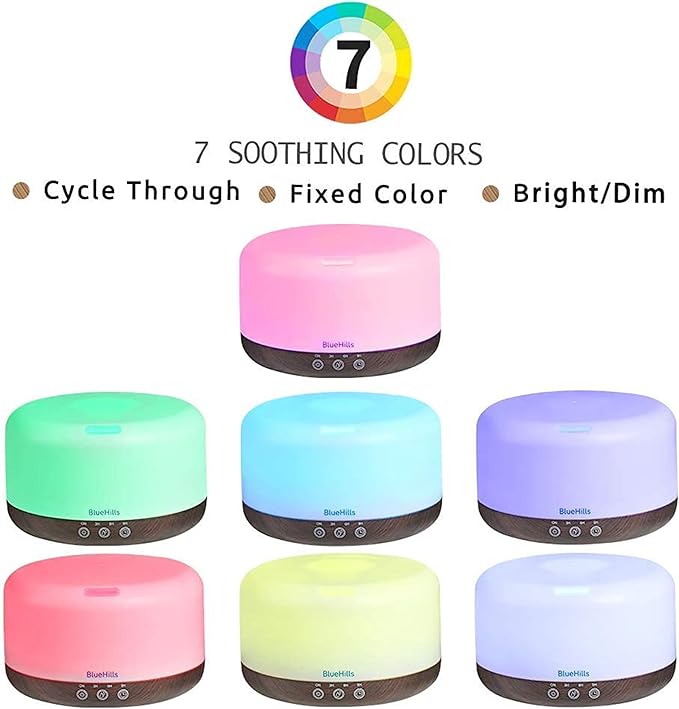 BlueHills Premium 1000 ML Large Essential Oil Diffuser Humidifier for Room Home Aromatherapy Big Capacity Oil Diffuser with Décor LED Lights Long Running Round Diffuser Dark Wood Grain – D002-CubbioJoy