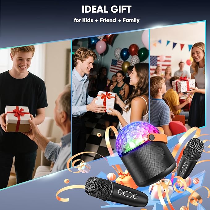 Karaoke Machine with Disco LED Lights for Adults Kids, Portable Bluetooth Speaker with 2 Wireless Microphone Toys Gifts for Girls Boys Birthday Family Home Party-CubbioJoy