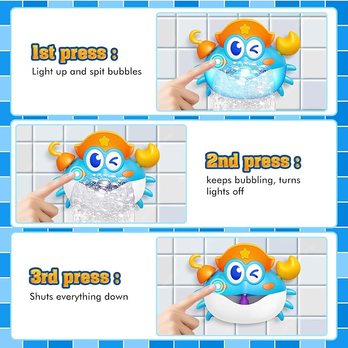 Baby Bath Toys,Light Up Crab Bubble Machine Blower with LED Lights,3 Cute Wind-Up Bath Toys for Kids Ages 1-3 4-8 Toddler Bathub Toy Great Birthday Gifts for Kids-CubbioJoy