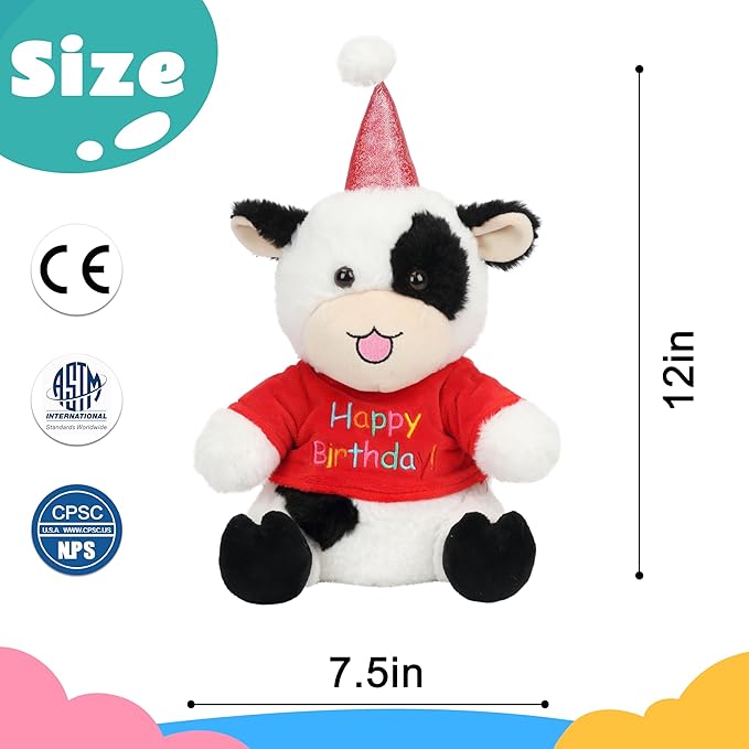 Cuteoy Happy Birthday Cow Musical Stuffed Animal Shaking Singing Dancing Plush Toy Electric Interactive Animated Plushies Gifts for Kids Girls Boys-CubbioJoy