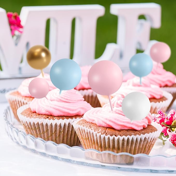 75 Pcs Cake Balls Topper Decorations Foam Cupcake Topper Mini Balloon Cake Topper Balls Cake Picks for Cake Deco Birthday Party Wedding（Blue,Pink,Gold）-CubbioJoy