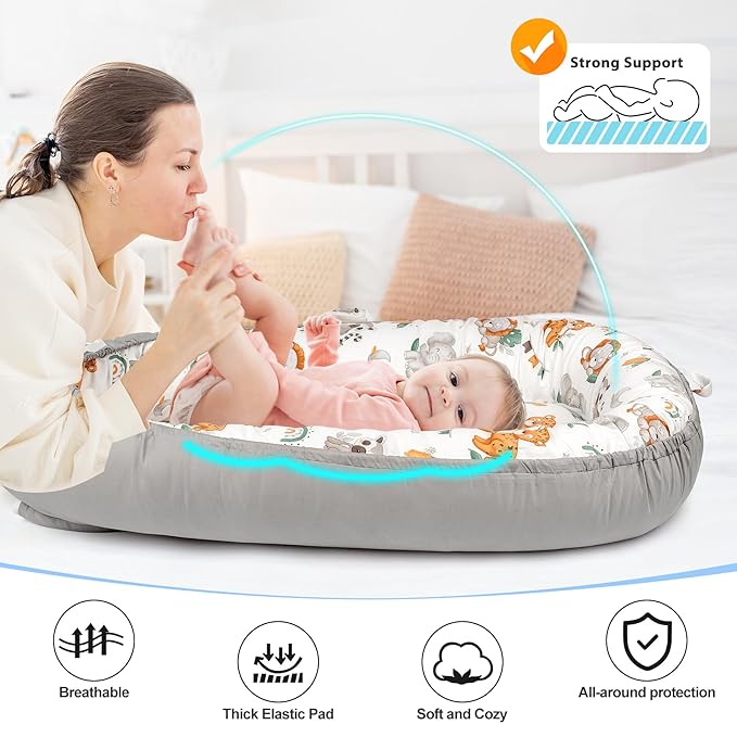 Baby Lounger - Breathable & Soft Baby Nest, Portable and Lightweight Tummy Time Lounger for Home and Travel, Ideal Newborn Babies Essentials Baby Shower Gifts-CubbioJoy