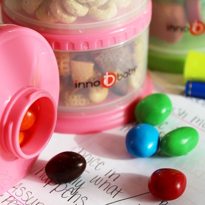 Innobaby Packin' Smart Stackable and Portable Storage System for Formula, Liquid, Baby Snacks and More. 3 Stackable Cups in Strawberry. BPA Free., 12 Ounce-CubbioJoy