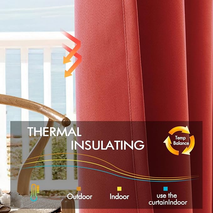 ANRODUO Back Tab Blackout Curtains for Bedroom Living Room, Rod Pocket Pinch Pleated Thermal Insulated Room Darkening Curtains 90 Inches Long 2 Panels, Burnt Orange, 42 x 90 Inch-CubbioJoy