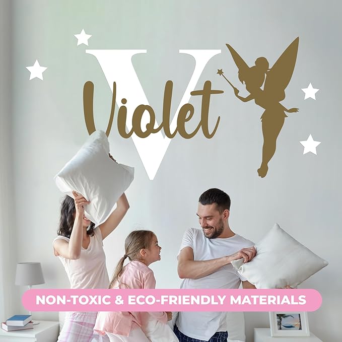 CRYPTONITE Personalized Name & Initial Tinkerbell Vinyl Wall Decals - Baby Girl Bedroom Decor - Fairy & Princess Wall Decals (A. Tinkerbell)-CubbioJoy