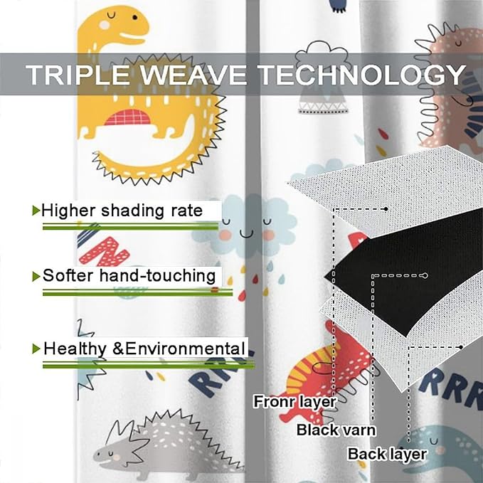 Cartoon Dinosaur Curtains for Kids Boys Girls Home Decor Colorful Cute Dino Animals Print Pattern Rod Pocket Blackout Window Drapes for Nursery Baby Bedroom Playroom W36xL63in 2 Panels-CubbioJoy