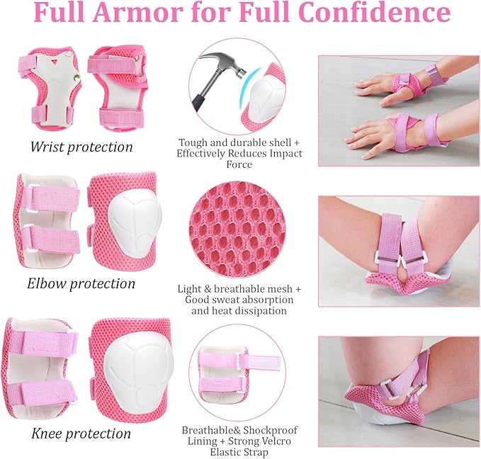 KAMUGO Kids Adjustable Helmet, with Sports Protective Gear Set Knee Elbow Wrist Pads for Toddler Age 2-8 Boys Girls, Bike Skateboard Hoverboard Scooter Rollerblading Helmet Set-CubbioJoy