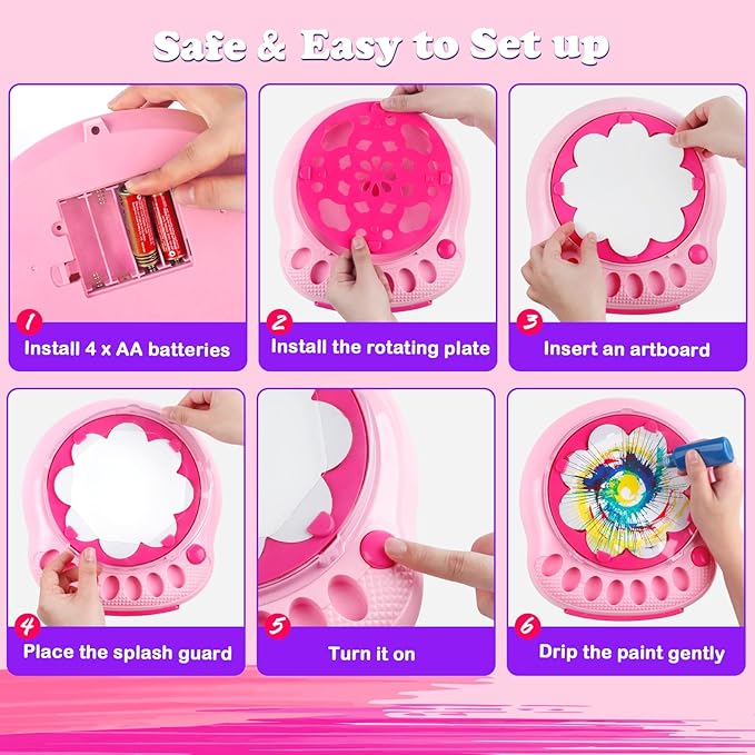 Arts and Crafts for Kids Ages 4-8,Paint Spin Art Machine Kit,Art Craft Set for 6-9 Year Old,Cool Painting Spinner Toys Kits Set,Art Supplies Birthday Gifts for Boy Girl Ages 6 7 8 9 10 11 12 Pink-CubbioJoy