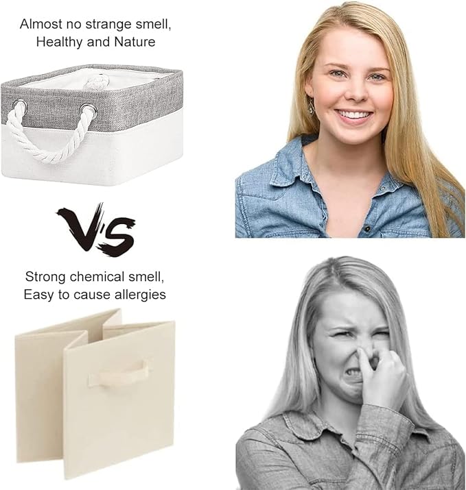 Basket for Organizing Cube Stgorage Bin - Small 6 Pack Fabric Storage Cubes Collapsible Baskets for Shelves with Rope, Bins for Organization Closet Cloth Toy Laundry Canvas (Grey&White 12x8x5.2 inch)-CubbioJoy