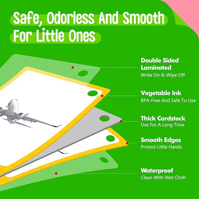 60 English Spanish Flash Cards, Double-Sided Nouns Cards Bilingual Sight Words - Animals, Colors, Food, Vehicles Cards, Language Vocabulary Learning Tool for Beginners 5+ with 2 Reclosable Rings-CubbioJoy