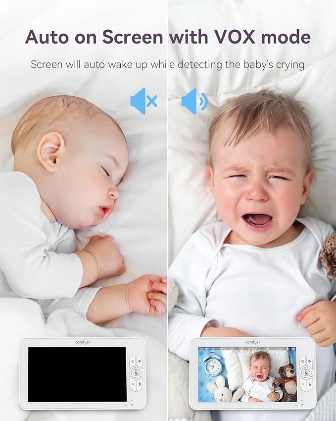 Baby Monitor with Camera and Audio, 7" 720P HD Video Baby Monitor No WiFi, 4000mAh Battery, VOX Mode, Auto Night Vision, Hack Proof, Remote PTZ-CubbioJoy