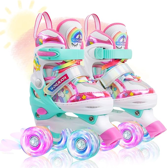 4-Pejiijar Rainbow Unicorn Kids Roller Skates for Girls Toddler Ages 2-4 5-8 8-12,Adjustable Roller Shoes with Luminous Wheels for Birthday Xmas Gifts-CubbioJoy