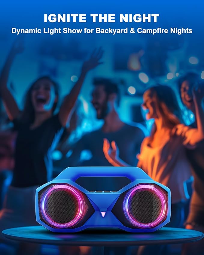 Bluetooth Speaker 80W(Peak)Loud with Bass, 20H Playtime, IPX7 Waterproof, RGB Lights, TWS, Large Portable Wireless Speakers for Outdoor, Home, Party, Pool, Beach, Tailgating, Gym, Work, Gifts (Blue)-CubbioJoy