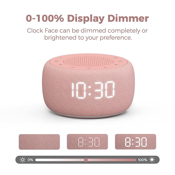 Buffbee Sound Machine & Alarm Clock 2-in-1-0-100% Display Dimmer, Under Light, Sleep Timer, Precise 30-Level Volume Control White Noise Machine-CubbioJoy
