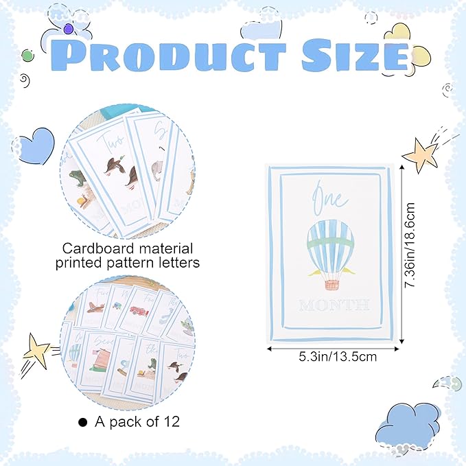 Boy Watercolor Milestone Cards - My First Monthly Milestone Cards,Blue Boy 12 Monthly Newborn Photos(Cards-1)-CubbioJoy