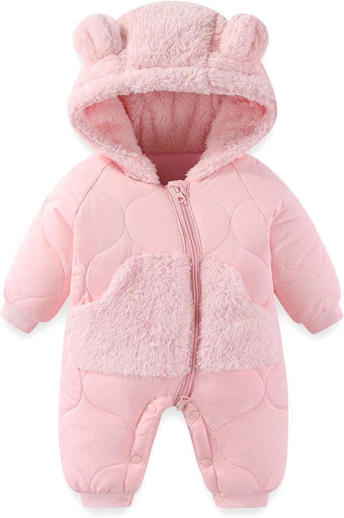 JiAmy Baby Snowsuit Newborn Winter Clothes Coat Romper Windproof Fleece Hat Zipper Baby Bear Outfit-CubbioJoy