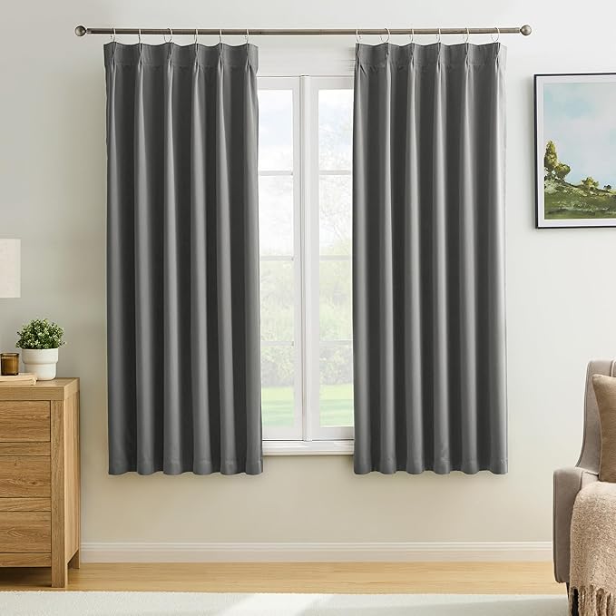 KEQIAOSUOCAI Grey Block Out Curtains for Bedroom, Sound Reducing Solid Window Treatment for Cafe/Kitchen/Night Shift,Blackout Curtain Panels with Pinch Pleat,W40 x L45, Set of 2-CubbioJoy