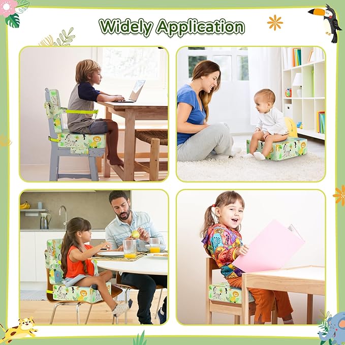 Booster Seat for Kitchen Chair with Backrest & 4 Adjustable Straps, Portable TPU Waterproof & Anti-Scratch Toddler Booster Seat for Dining Table, Removable & Non-Slip Booster SEat for Table-CubbioJoy