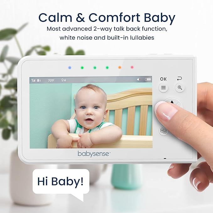 Babysense Baby Monitor with 2 Cameras and Audio 4.3", Non Wifi Baby Monitor, Dual Split Screen, Portable Double Sleep Video Monitoring, Auto Night Vision & Light, Lullabies & White Noise Two-Way Audio-CubbioJoy