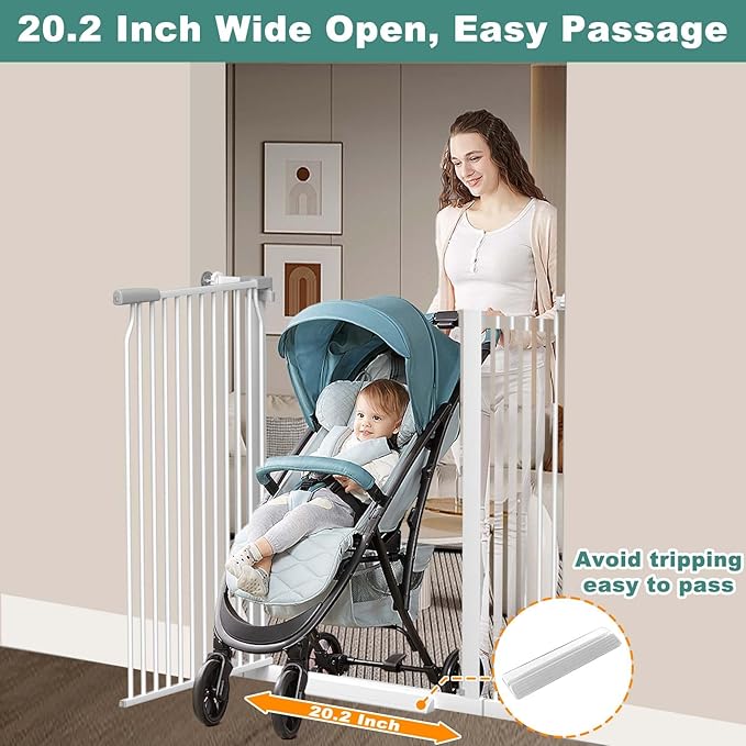 40.5" Extra Tall Baby Gate for Doorways, Extra Wide 60.3"-62.9" Large Dog Pet Gate for Stairs Indoor Outdoor Adjustable Safety Child Toddler Gate Metal Puppy Barrier Walk Throughs for Kids, White-CubbioJoy