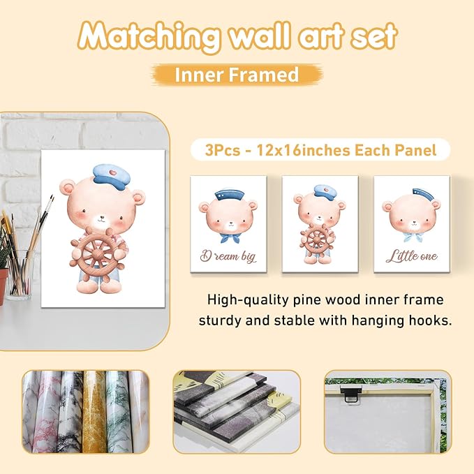 Custom Baby Bedding Set, 5 Pcs Customized Nursery Bedding Set with Name, Comfortable Double Layer Crib Sets for Boys Girls, Personalized Gifts for Infants Toddlers New Parents, Sailing Bear-CubbioJoy