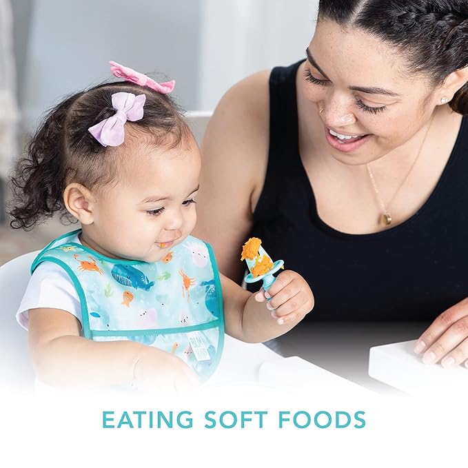 Bumkins Baby Utensils Set, Chewtensils Silicone Spoons for Dipping, Self-Feeding, Baby Led Weaning, Trainer Learning, First Stage Eating, Soft Practice Fork and Spoon, Babies 6 Months, Purple-CubbioJoy