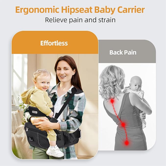 Baby Hip Seat Carrier, Ergonomic Waist Stool for Child Infant with Adjustable Strap Pocket Soft Base, Baby Hip Carrier for Newborns & Toddlers-CubbioJoy