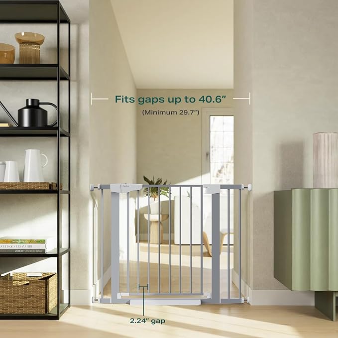 Cumbor 29.7"-40.6" Baby Gate for Stairs, Mom's Choice Awards Winner-Dog Gates for Doorways, Pressure Mounted Auto-Close Pet Gates for Dogs Indoor, Safety Child Gate with Easy Walk Thru Door, Gray-CubbioJoy