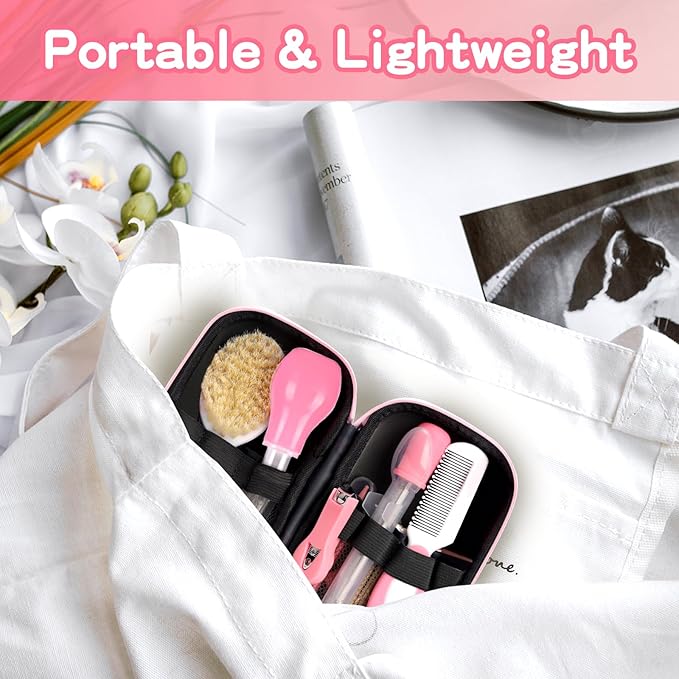 Baby Grooming Kit，Infant Safety Care Setwith Hair Brush Comb Nail Clipper Nasal Aspirator, Baby Essentials Kit for Newborn Girls Boys (14 PC-Pink Kit)-CubbioJoy