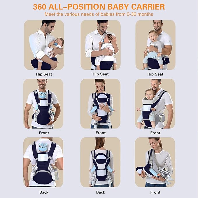 Baby Carrier Ergonomic Infant Carrier with Hip Seat Kangaroo Bag Soft Baby Carrier Newborn to Toddler 7-45lbs Front and Back Baby Holder Carrier for Men Dad Mom (Blue)-CubbioJoy