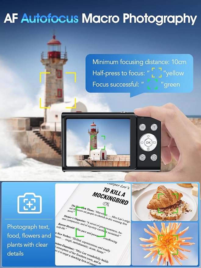 Digital Camera,Autofocus 4K Vlogging Camera for Photography with 32GB Card,48MP Portable Compact Point and Shoot Digital Camera for Teens Adult Beginner with 16X Zoom,Anti-Shake,2 Batteries(Black)-CubbioJoy