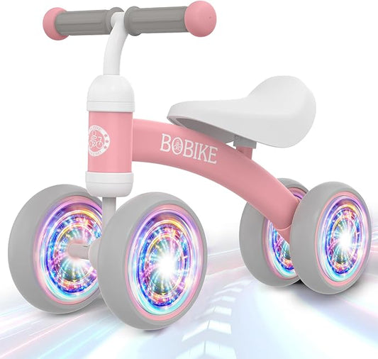 Baby Balance Bike Toys for 12-36 Months Kids Toy Boy and Girls Gifts Toddler Best First Birthday Gift Children Walker No Pedal Infant 4 Wheels Bicycle (Colorful, Pink-Light)-CubbioJoy