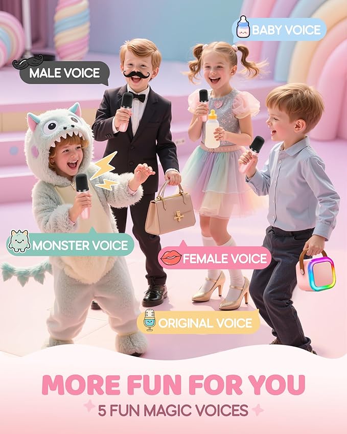 IROO Mini Karaoke Machine for Kids, 2025 TOP Toys Birthday Gifts Ideas for Girls Ages 4, 5, 6, 7, 8, 9, 10, 12+ Years Old, Portable MP3 Player with 3 Wireless Mics for Party-CubbioJoy