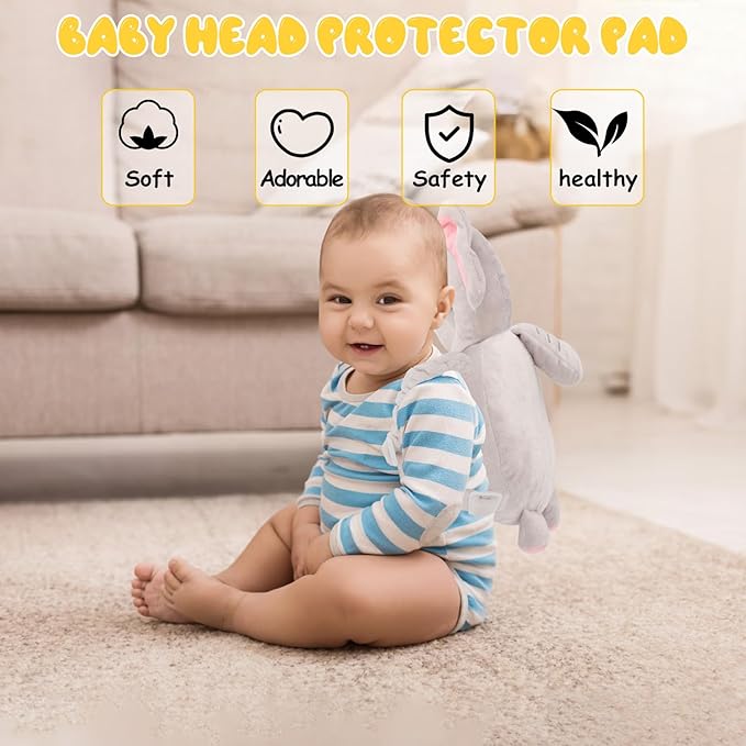 Baby Head Protection Backpack - Soft & Comfortable, Cute Cartoon Design, Elephant-CubbioJoy