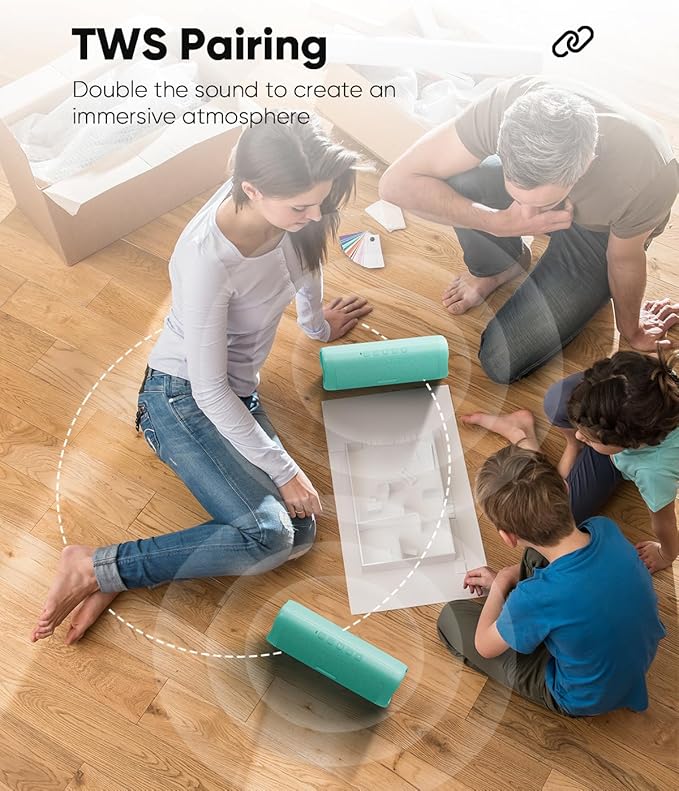 Bluetooth Speaker with HD Sound, Portable Wireless, IPX5 Waterproof, Up to 20H Playtime, TWS Pairing, BT5.3, for Home/Party/Outdoor/Beach, Stocking Stuffers, White Elephant Gifts for Adults (Teal)-CubbioJoy