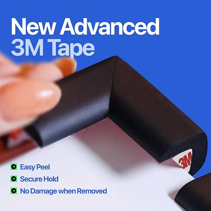 Baby Proof Corners & 15ft Edges with Furniture Corner & Edge Safety Bumpers, Impact-Absorbent Bumper & 4 Foam Corner Protectors, Cushy, Thick, Odorless Table Edge Protectors for Baby, Child | Black-CubbioJoy
