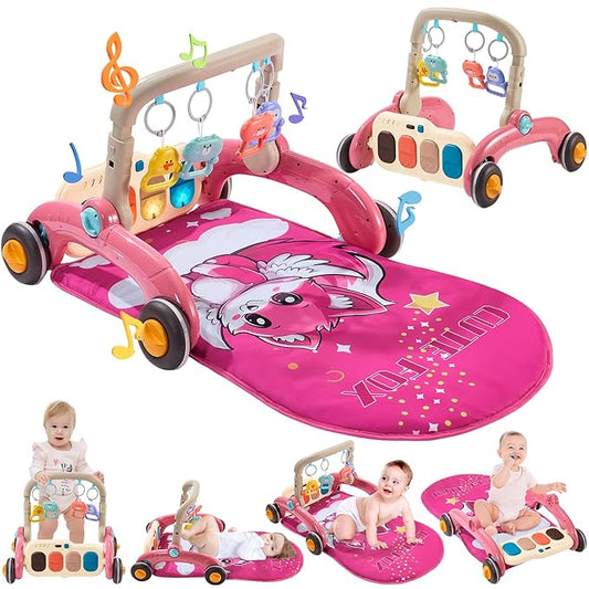 Baby Play Gym Walker Kick and Play Piano Gym for Boys Girls Play Mat Musical Tummy Time Mat Infant Christmas Newborn Gifts Toddlers (Fox Upgraded)-CubbioJoy