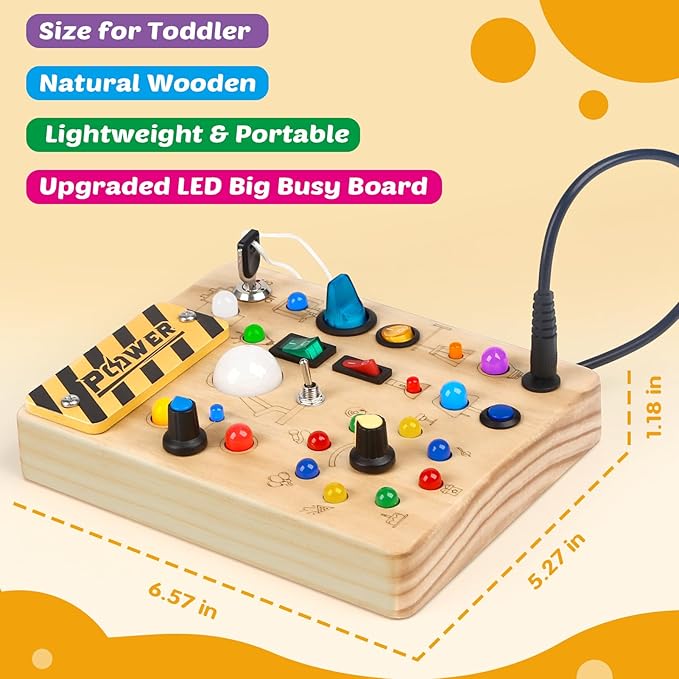 Joyreal Montessori Toddler Busy Board, 19 Led Wooden Sensory Board Educational Toy, Montessori Toys for 1-6 Year Old, Travel Toys Gifts for Toddlers Boys and Girls-CubbioJoy