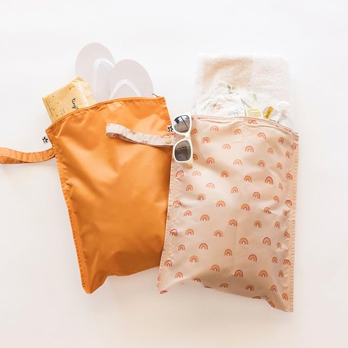 Tiny Twinkle Mess-Proof Waterproof Wet Dry Bag | 2-Pack Reusable Wet Bags for Swimsuits & Baby Clothes | Leakproof Wet Bag for Travel & Diaper Changes for Baby (Boho Rainbow)-CubbioJoy