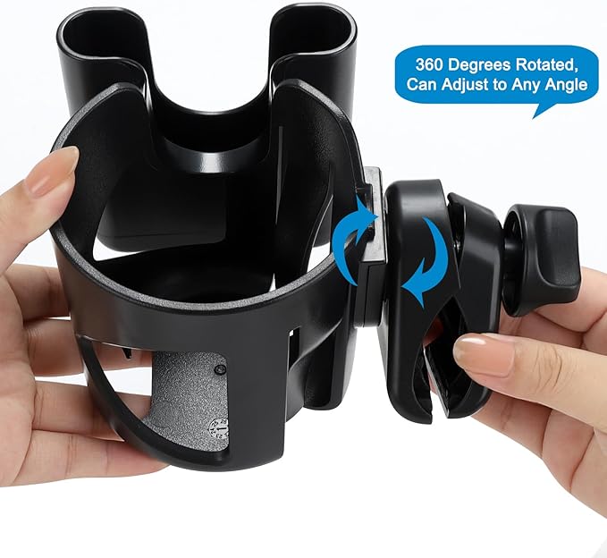 Accmor Universal Cup Holder with Hook, Stroller Cup Holder with Phone Holder, 360° Rotatable Large Caliber Designed Bottle Holder for Stroller, Bike, Wheelchair, Walker, Scooter-CubbioJoy