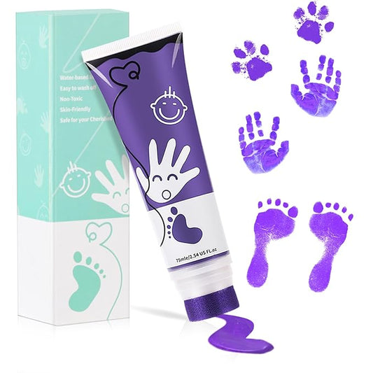 75ml Purple Baby Hand and Footprint Ink Kit, Baby Handprint Footprint Paint for Newborn Keepsake, Dog Cat Paw Print Kit, Washable, Non Toxic Acid-Free, Safe Gentle for Ideal New Mom Gifts-CubbioJoy