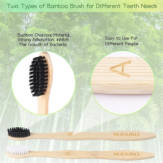 Biodegradable Bamboo Toothbrushes, 10 Piece BPA Free Soft Bristles Toothbrushes, Natural, Eco-Friendly, Green and Compostable-CubbioJoy