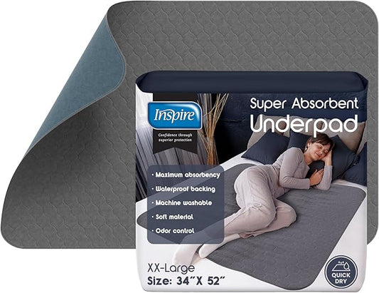 Inspire Underpads | Stain Hiding Gray Reusable Incontinence Bed Pads | Waterproof Mattress Pad | for Adults Babies and Dogs (34 X 52 - 1 Pack)-CubbioJoy