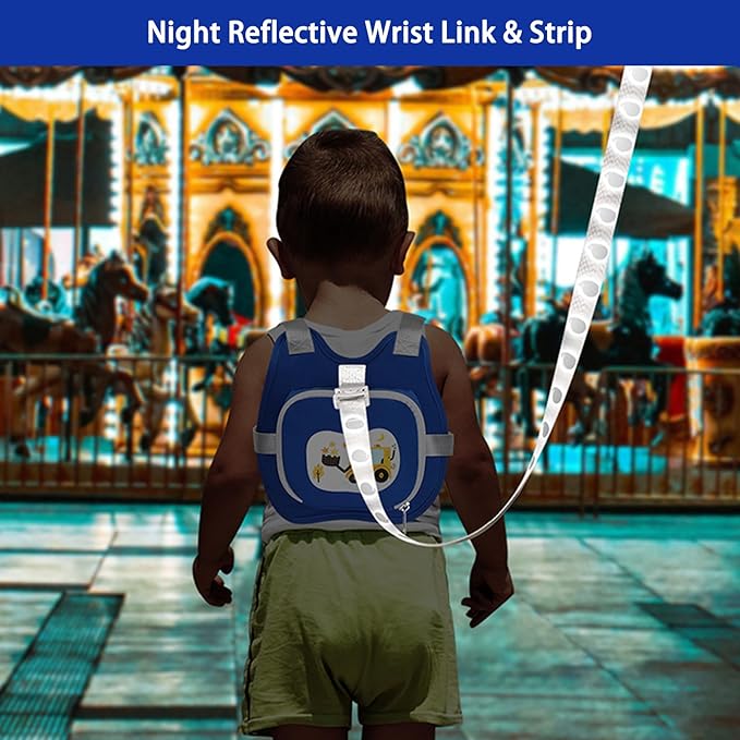Accmor Toddler Harness Leash, Kids Cute Excavator Walking Harness Tether Wristband Assistant Strap Belt Protector for Baby Boys, Collapsible Child Leash + Anti Lost Wrist Link for Outdoor Travel Blue-CubbioJoy