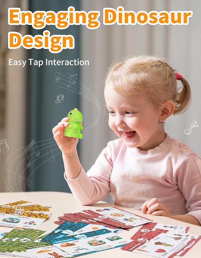 Interactive Dinosaur Talking Pen for Kids – Montessori Reading Toy with Phonics Flash Cards for Toddlers Ages 1-6, Speech Therapy & Autism Sensory Gift (Green, Phonics)-CubbioJoy